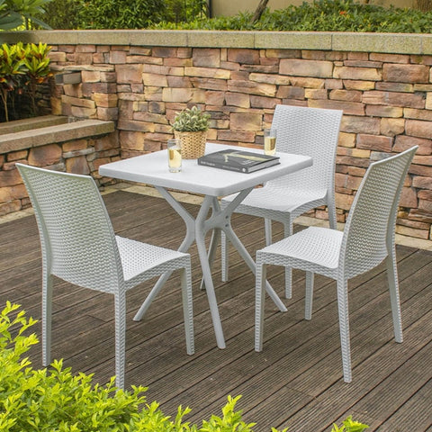 RATTAN GARDEN FURNITURE DINING TABLE AND 4 CHAIRS DINING SET OUTDOOR PATIO White