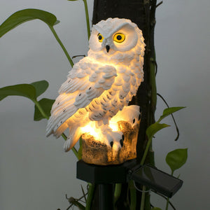 Owl Sculptures Shape Solar-Powered Waterproof lamp for Outdoor Yard Garden Lighting Decoration Bird Resin gardening Decor