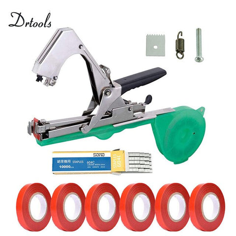 Drtools High Quality Plant Branch Hand Tying Binding Machine Flower Vegetable Garden Tapetool Tapener +Tapes Garden Tools 1set