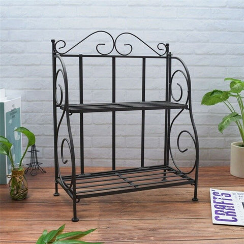 2-layers Iron Plant Stand Shelf Rack Simple Indoor Coffee Bar Garden Balcony Flower Pot Shelf Multi-use Shelf Home Decoration