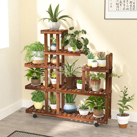 Wooden Flower Rack Plant Stand Multi Flower Stand Shelves Bonsai Display Shelf  Yard Garden Patio Balcony Flower Stands