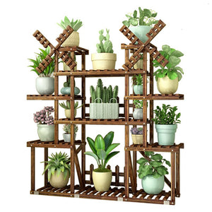 Room Built-in Rack Balcony A Living Room Iron Meat Solid Wood Anticorrosive Wood Multi-storey Landing Type Flowerpot Shelves