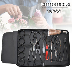 16Pcs Garden Bonsai Tool Set Carbon Steel Extensive Kit Cutter Scissors Kit with Nylon Case For Garden Pruning Tools